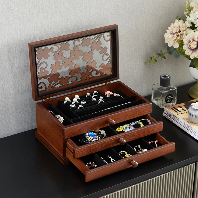 Boîte de Rangement Grande Capacité pour Bijoux Princesse en Bois