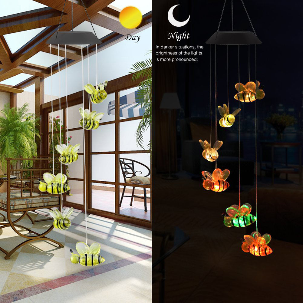 Solar Wind Chime Heart Shaped Dragonfly Decorative Light