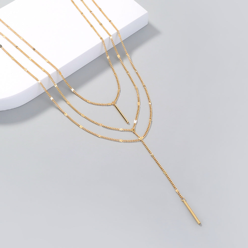Creative y-shaped multi-layer necklace with copper tube