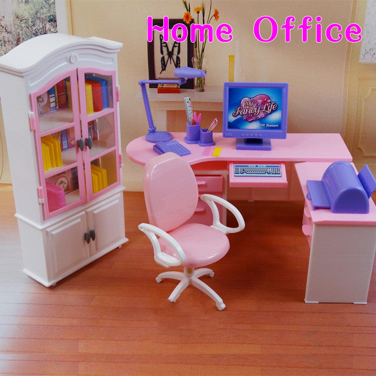 Meubles de poupée Bureau Ordinateur Bureau Bibliothèque Ensemble Jouets Maison de jeu