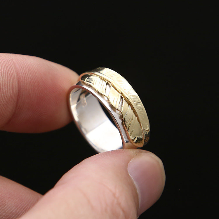 Bague en argent sterling S925 avec plume simple et tendance