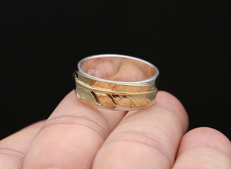 Bague en argent sterling S925 avec plume simple et tendance