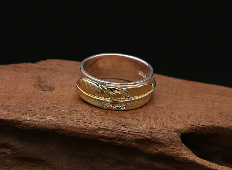 Bague en argent sterling S925 avec plume simple et tendance