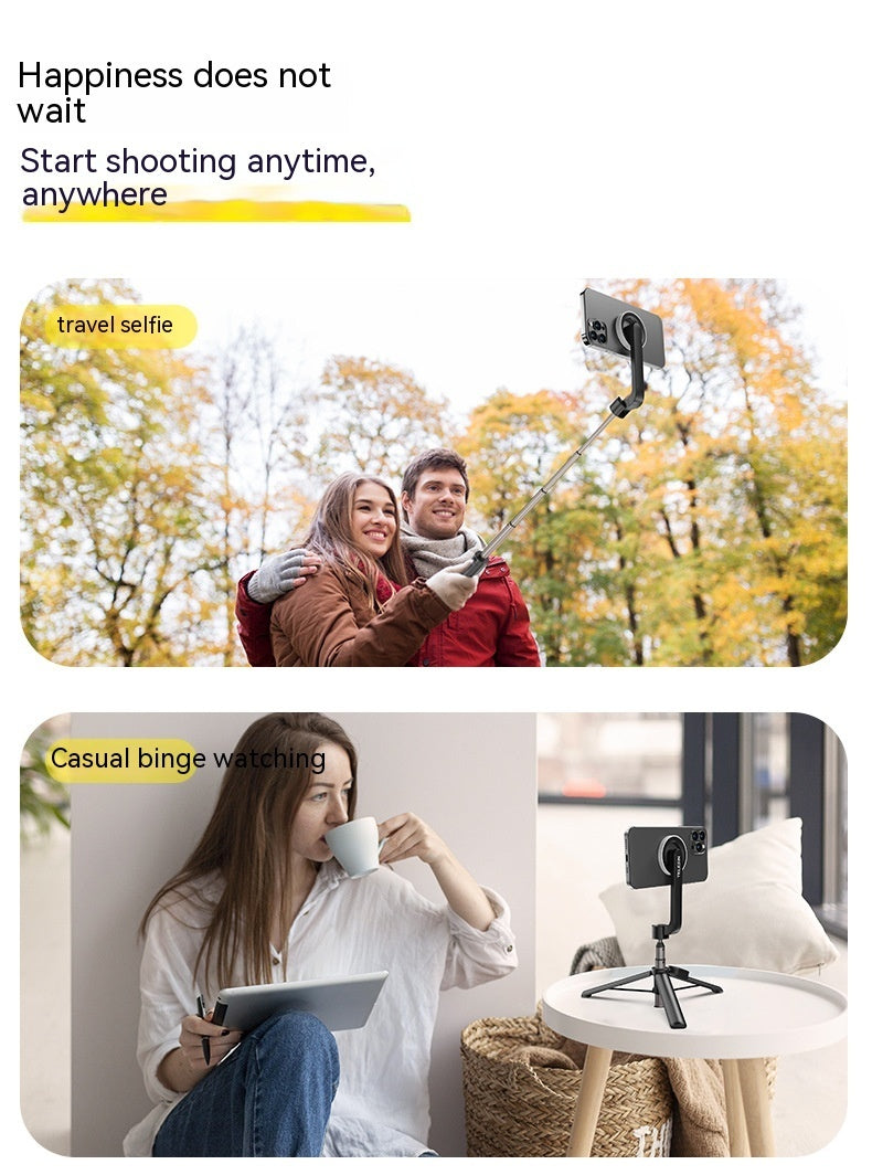 Perche à selfie mini pour téléphone portable magnétique avec télécommande Bluetooth et trépied en alliage d'aluminium