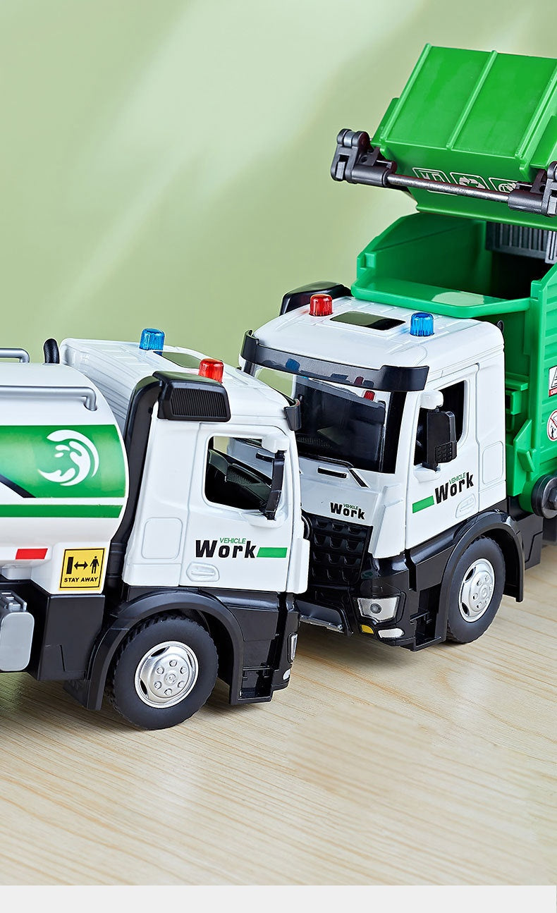 Jiadu Large Alloy City Sanitation Vehicle Model Garbage Cleaning Transport Truck Simulation Metal Engineering Vehicle Boxed