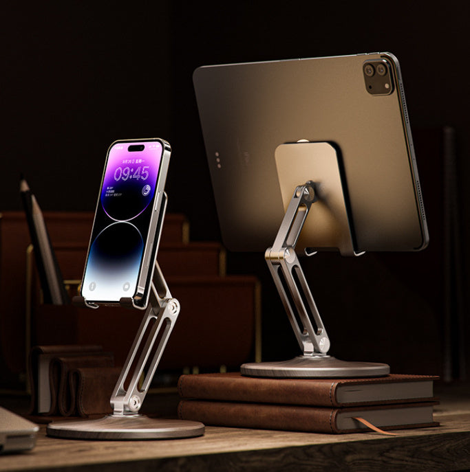 Support de téléphone portable et tablette en alliage d'aluminium à grain de bois, pliable, rotatif, rehausseur de bureau