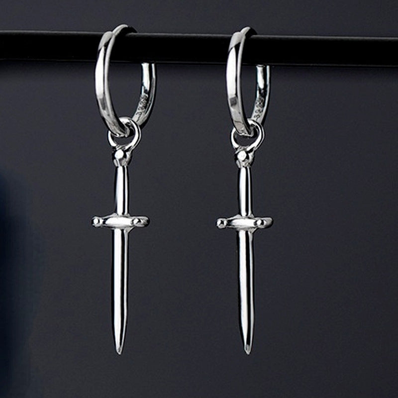 Vintage Personalized Hip Hop Sword-shaped Titanium Steel Earrings