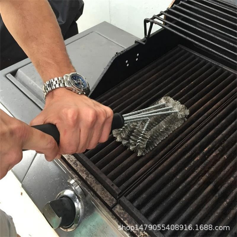 Brosse de nettoyage pour barbecue en acier inoxydable à trois têtes Brosse métallique pour barbecue Outils de barbecue