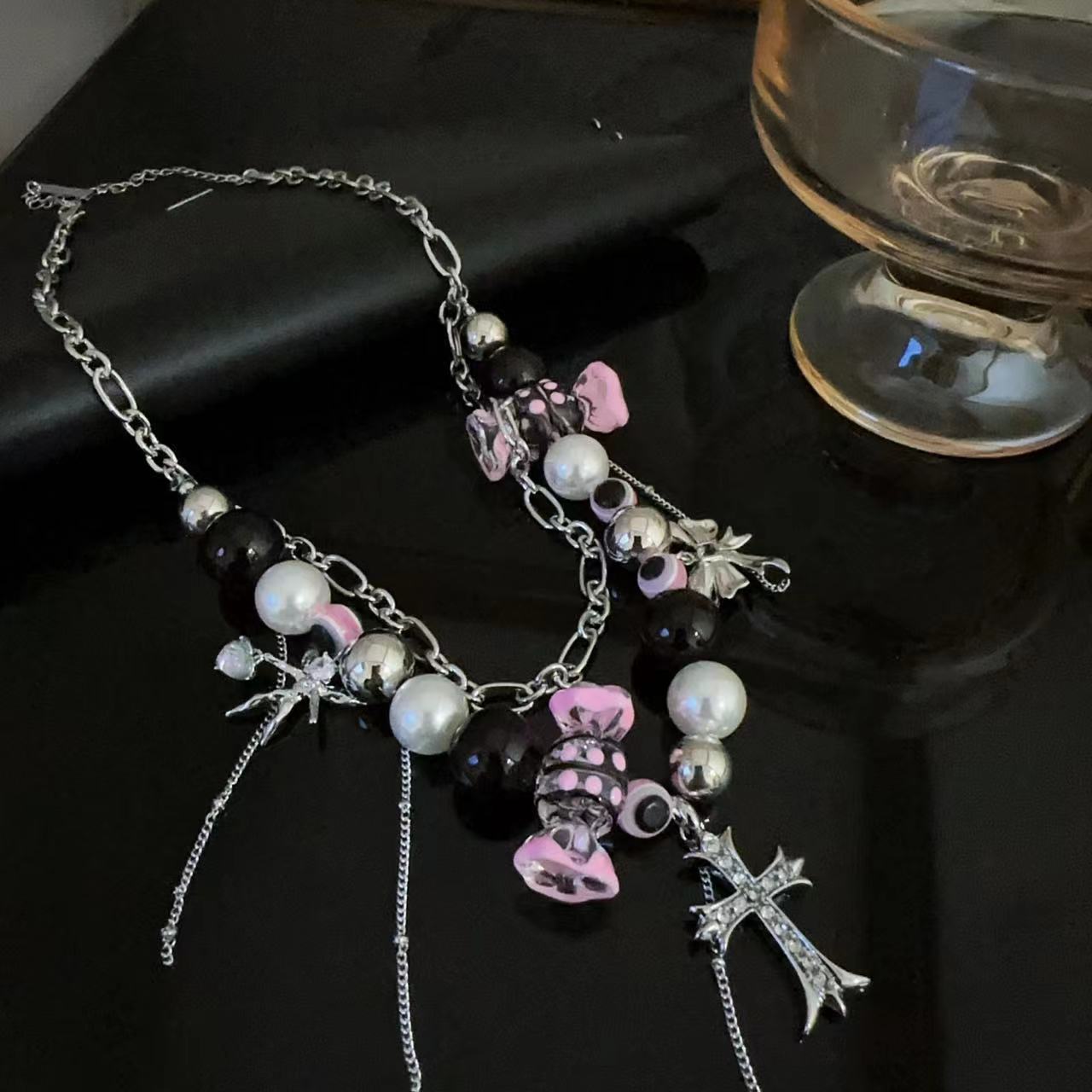 Sweet Cool Dark Y2g Hot Girl Candy Cross Double-layer Millennium Necklace
