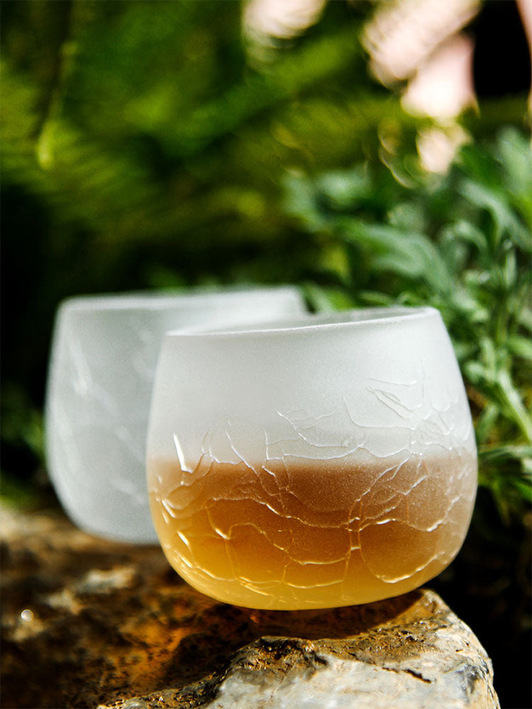 Verre à vin transparent, Tasse à thé style japonais à craquelures glacées