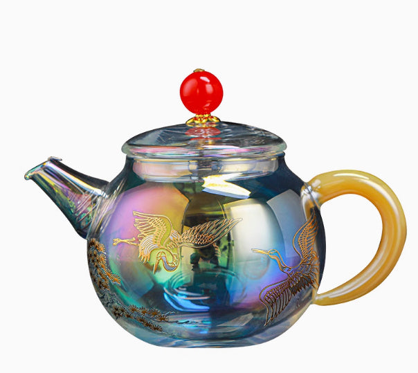Théière en verre doré et argenté, à filtre intégré, résistant à la chaleur