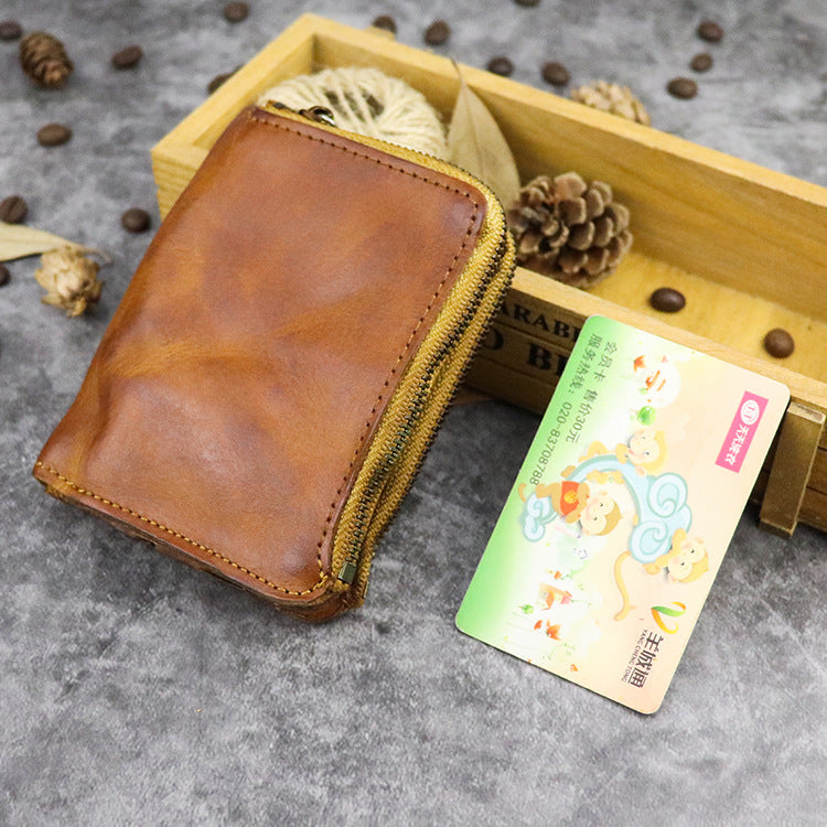 Vegetable tanned leather zipper wallet