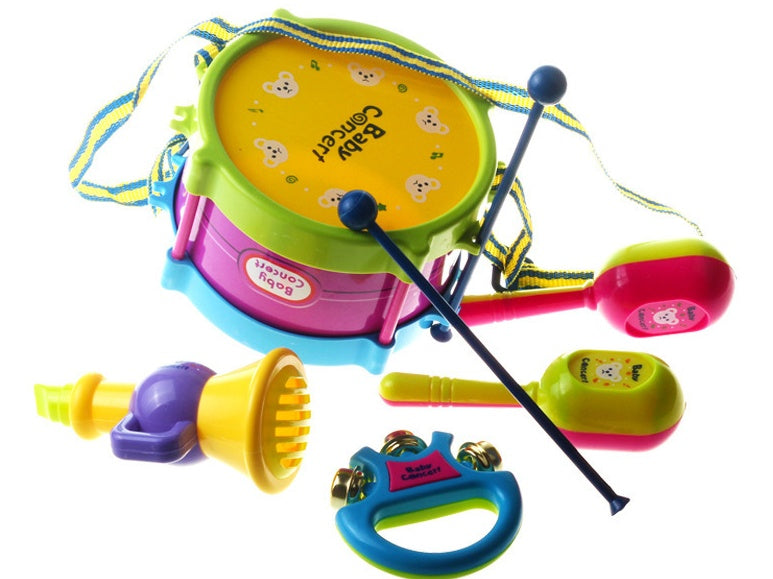 Children's 5 Piece Set Puzzle Baby Musical Instrument Double-sided Drum Patting Drum