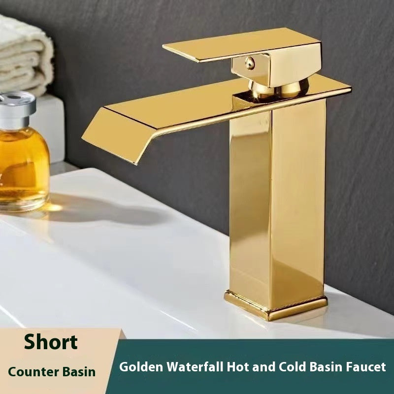 Stainless Steel European Style Waterfall Faucet Black Gold Paint Hot And Cold Basin Faucet
