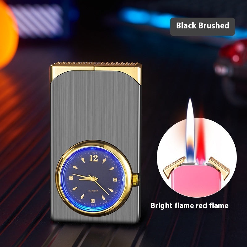 Windproof Double Flame Creative Quartz Real Dial Straight Open Flame Double Flame Gas Lighters Cross-border