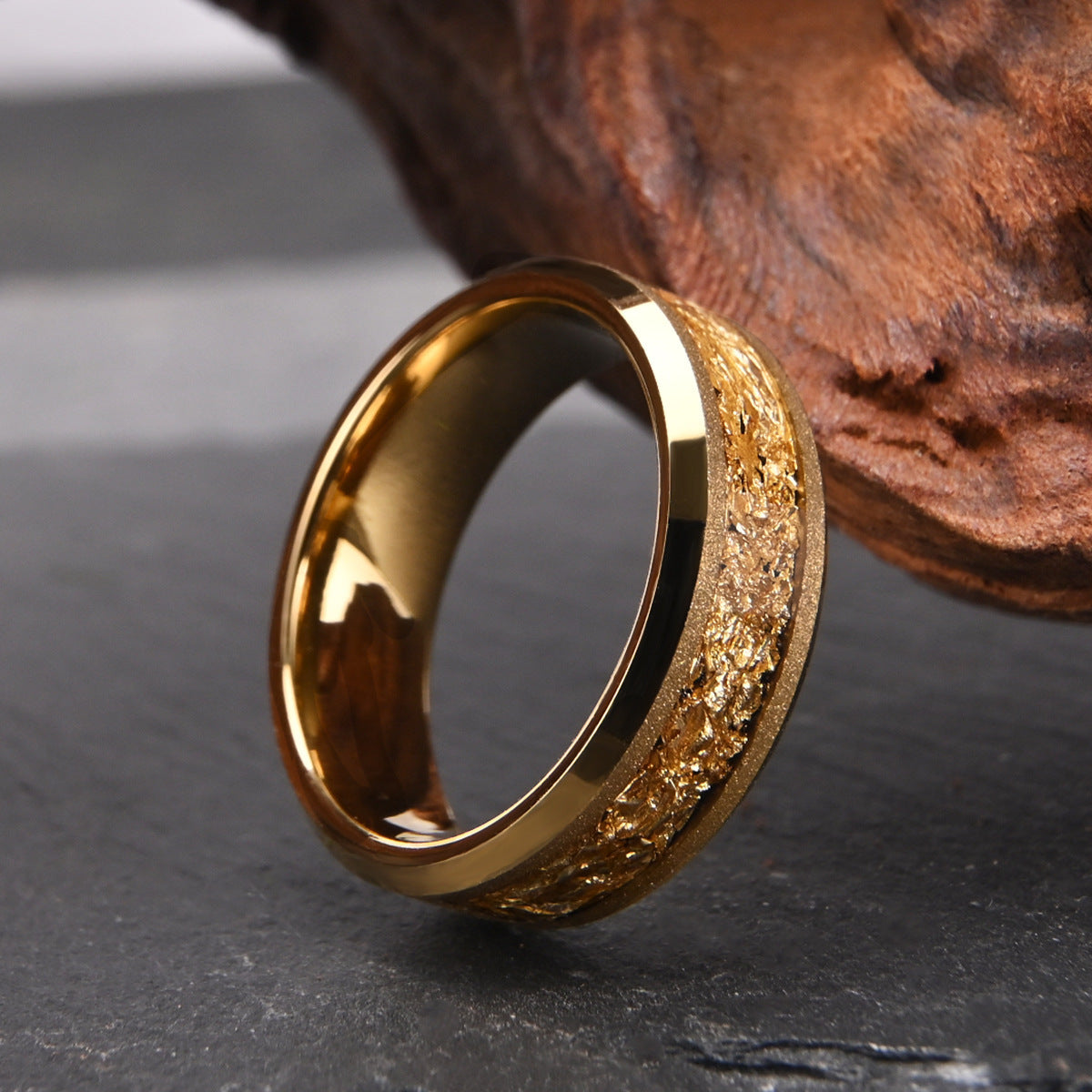 8mm Tungsten Steel Gold Sandblasting Electric Gold Ring