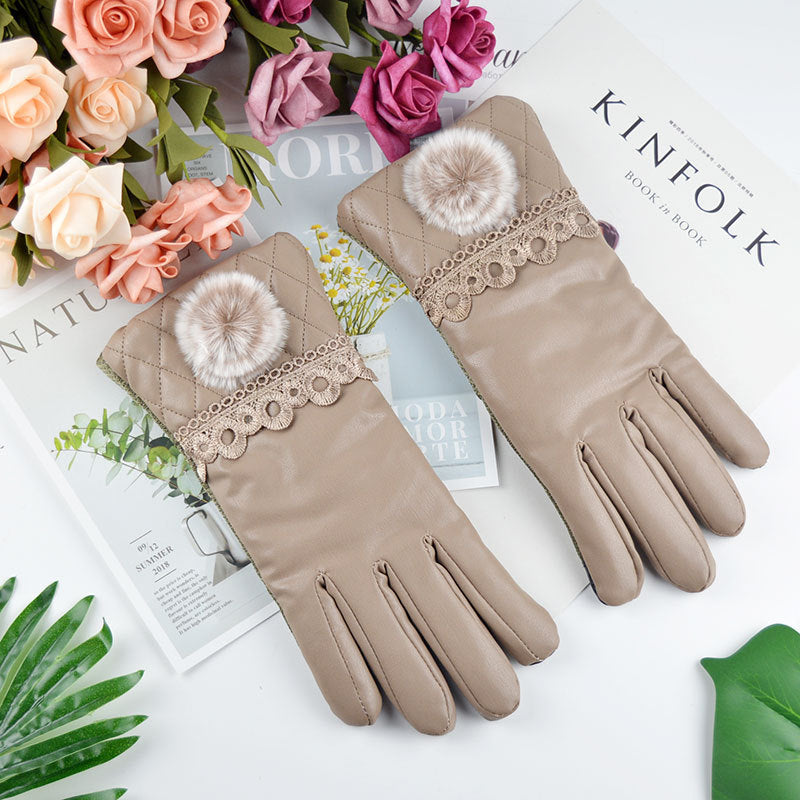 Touch Screen Windproof And Velvet Warm Leather Gloves