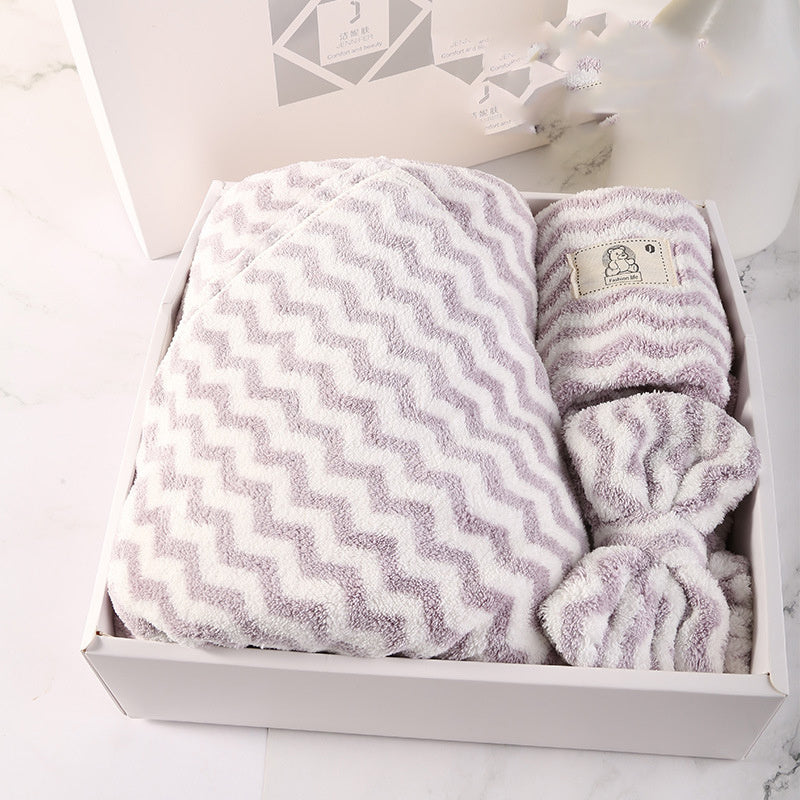 Household Simple Coral Fleece Dry Hair Towel Bath Band Set