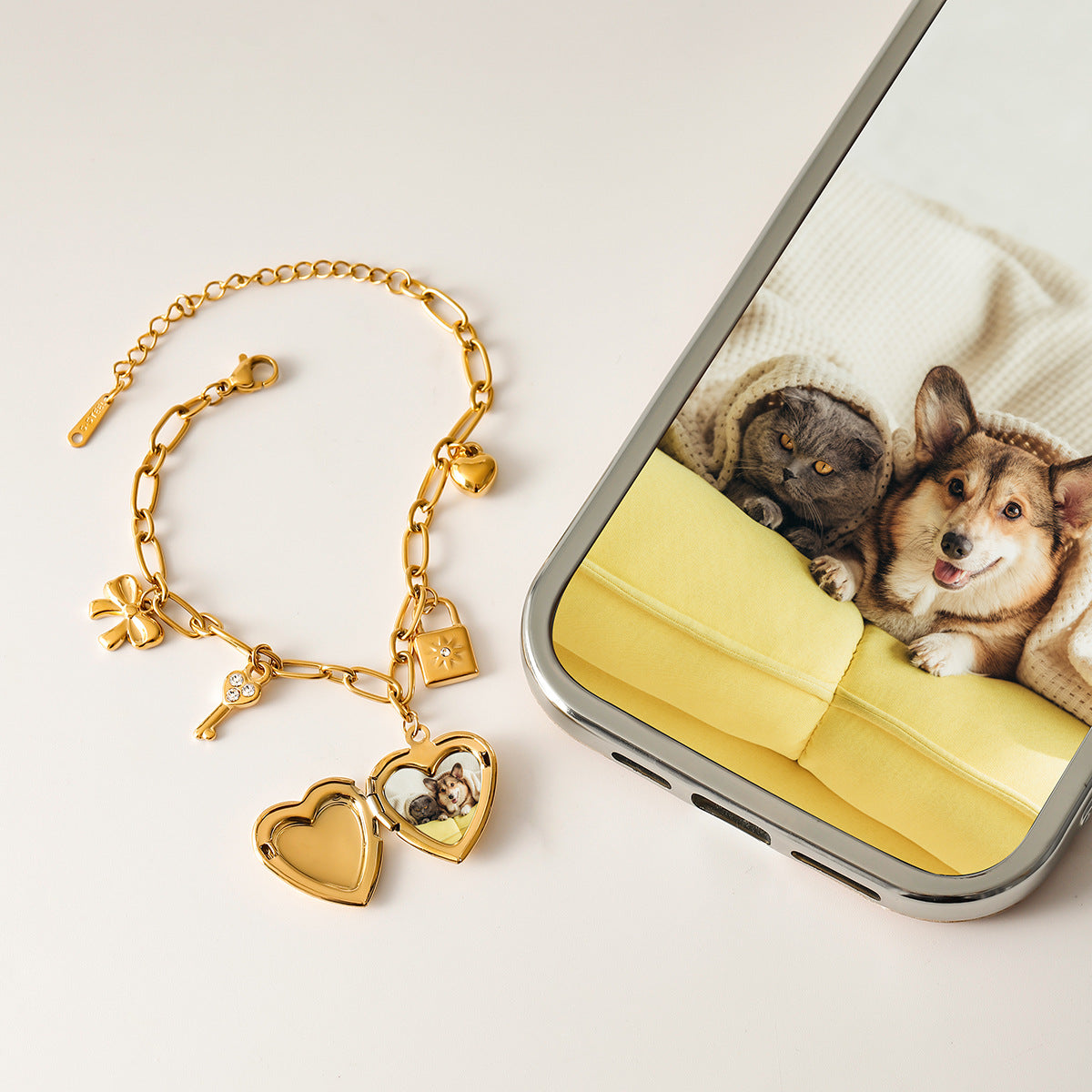 Bracelet chaîne d'amour tendance en acier titane avec nœud papillon et perles