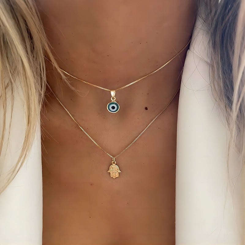 Retro Affordable Luxury Sets Of Simple Devil Eye Palm Necklace Suit