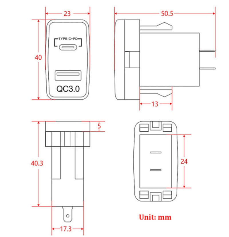 Nondestructive Installation Car Charger USB With Voltmeter Original Hole
