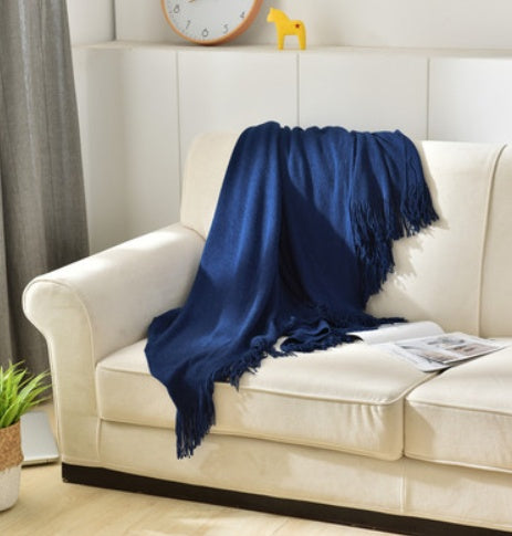 Petite couverture tricotée à franges, couverture de sieste, couverture de canapé