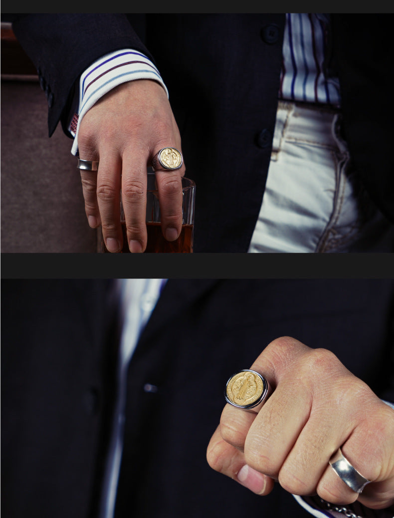 Christian Order Of Benedict In Titanium And Bronze Ring