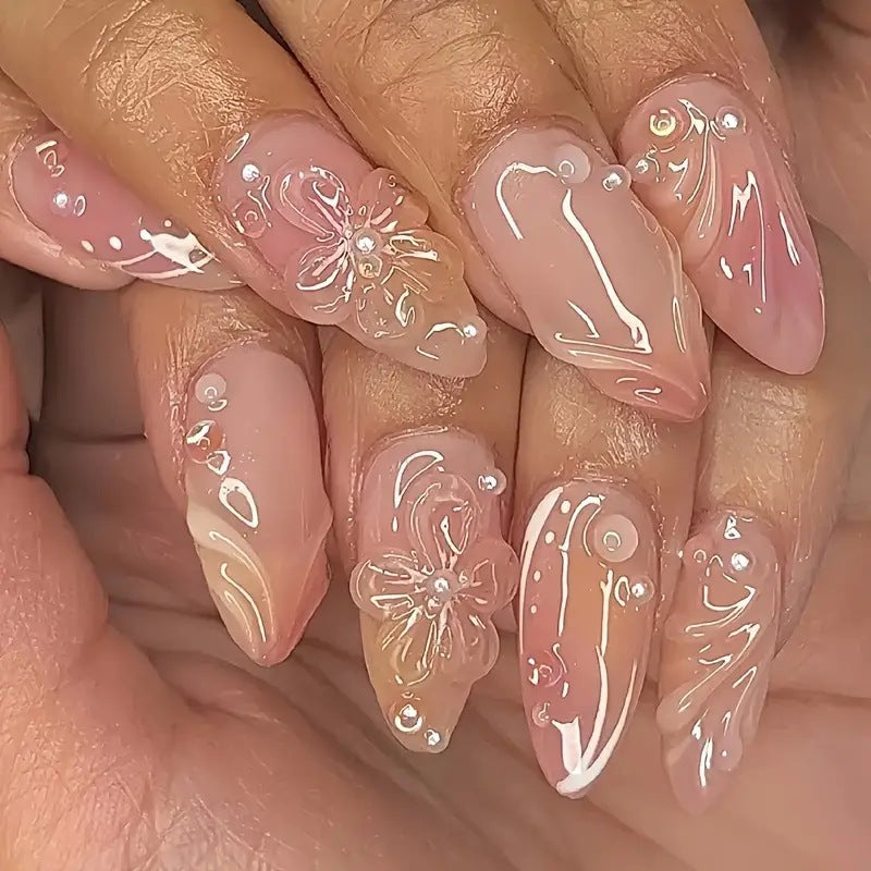 Uñas de almendra, flores puras, uñas postizas extraíbles