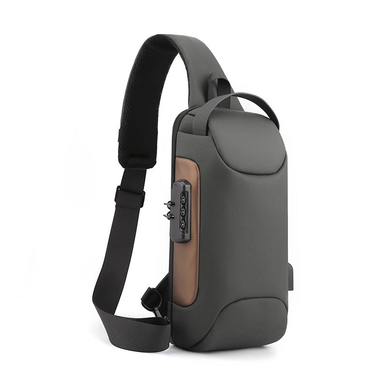 Sac de poitrine à bandoulière unique pour homme en cuir, avec chargement USB