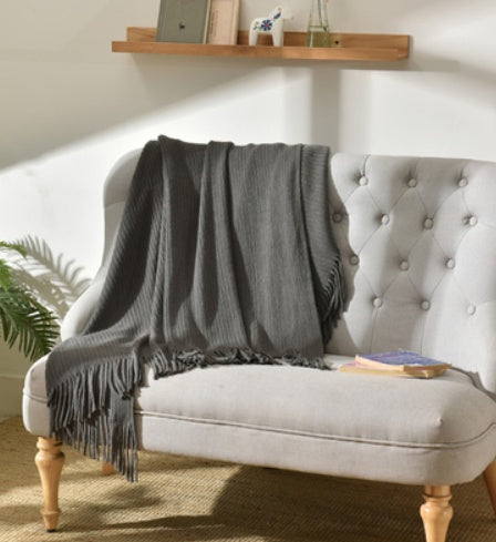 Petite couverture tricotée à franges, couverture de sieste, couverture de canapé