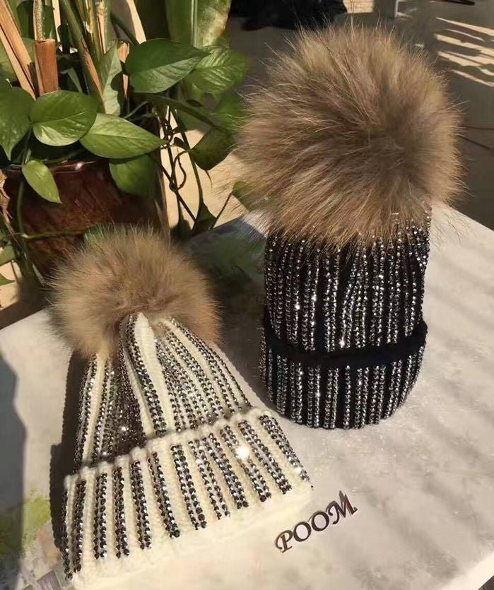 Autumn And Winter Real Raccoon Oversized Fox Fur Ball Wool Hat