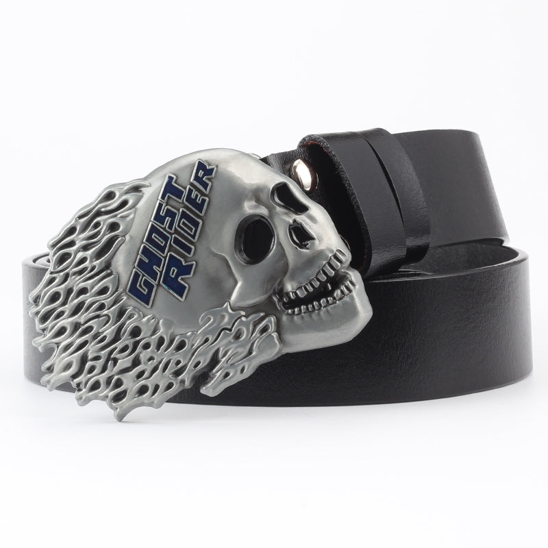 Ceinture de décoration tête de mort en cuir pur