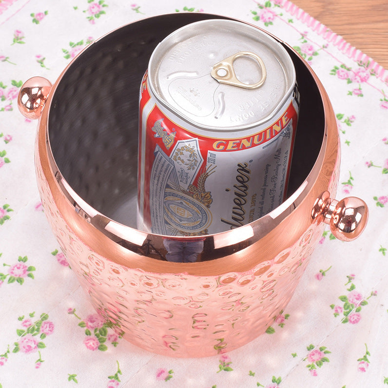 Single Layer Hammer Point Ice Stainless Steel Copper-plated Ice Bucket