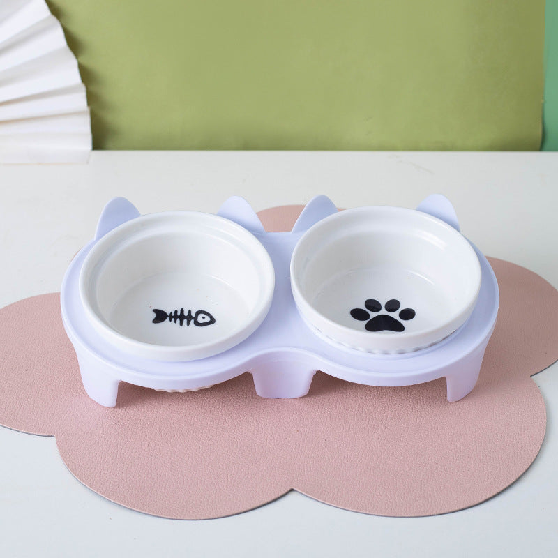 Gamelle pour Chat en Céramique, Double Gamelle, Gamelle d'Eau, Gamelle Oblique Surélevée, Fournitures pour Animaux de Compagnie