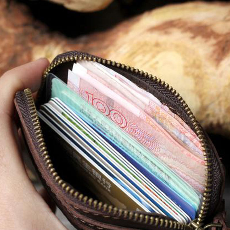 Porte-cartes vintage en cuir de vachette première couche
