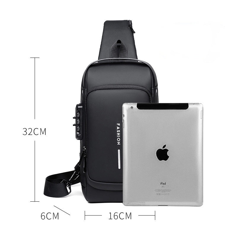 Sac de poitrine diagonal antivol rechargeable de grande capacité avec mot de passe