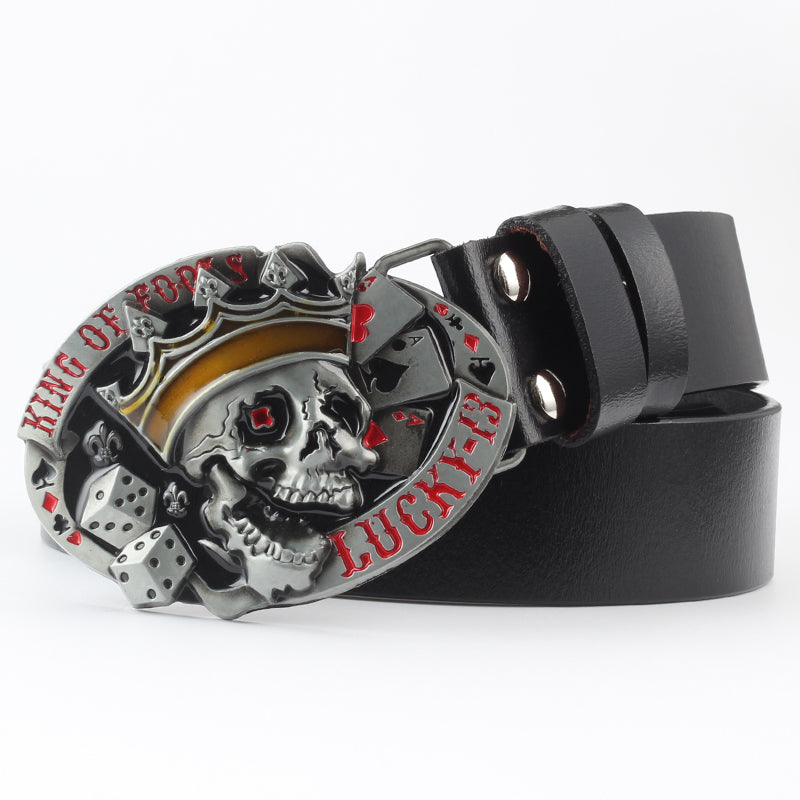 Ceinture de décoration tête de mort en cuir pur