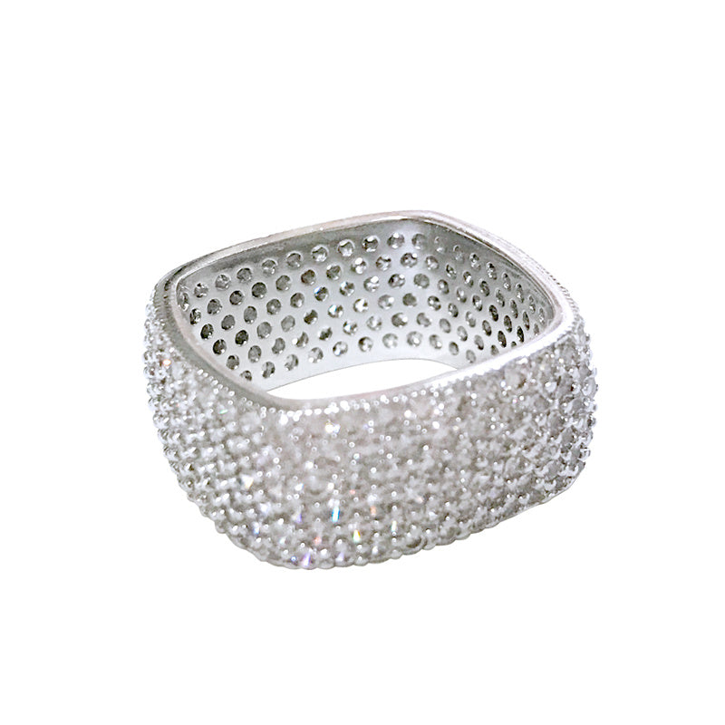 Light Luxury Niche Square Full Diamond Index Finger Ring
