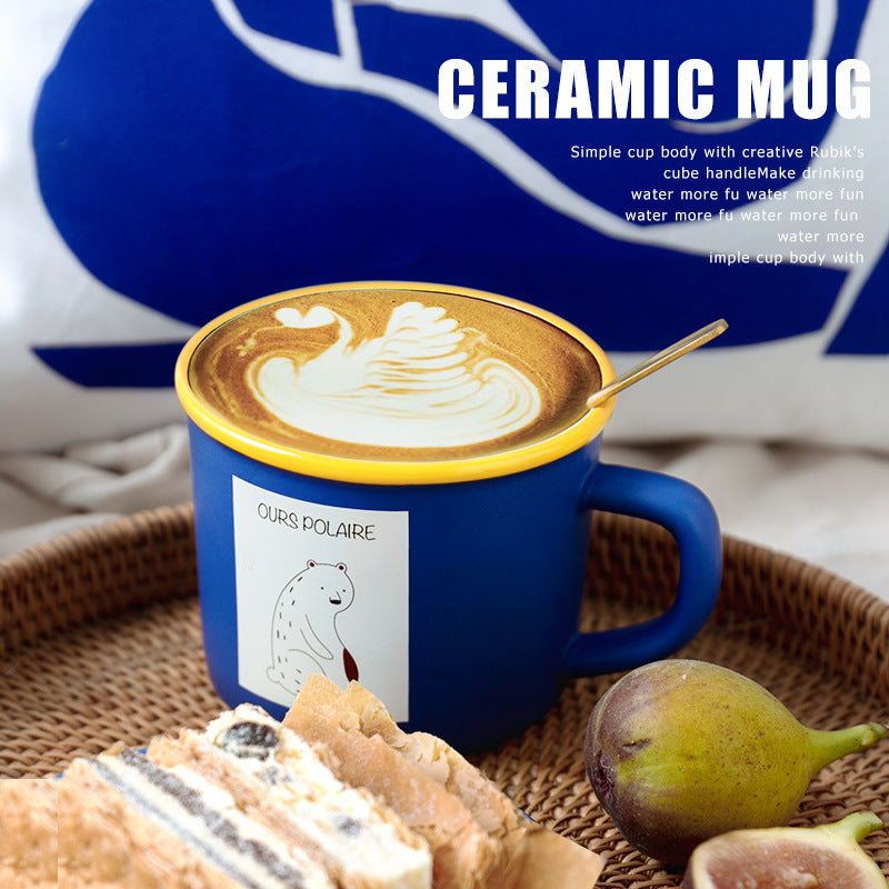 Tasse en Céramique Bleu Klein à Motifs d'Animaux Grande Capacité Créative Tasse à Boire Esthétique Tasse à Café Petit Déjeuner