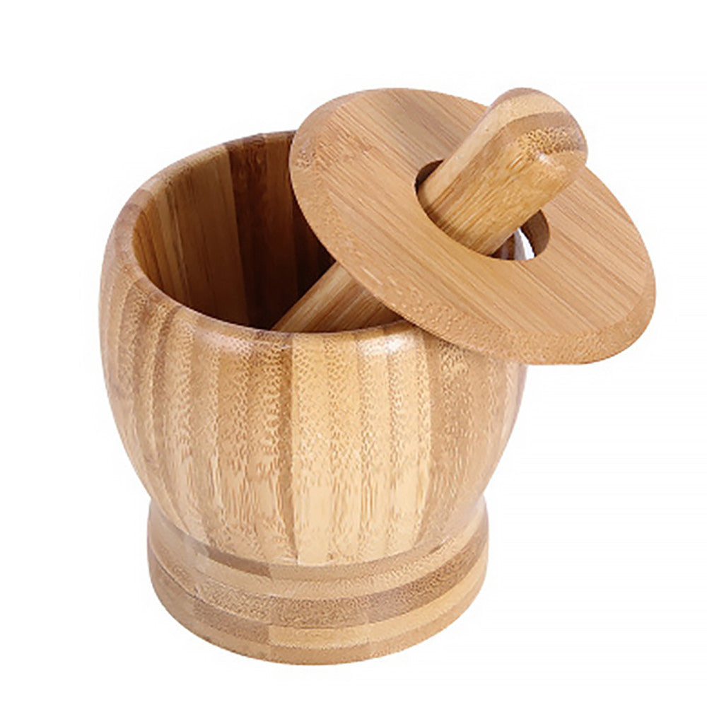 Bamboo Bowl Garlic Press Grinder Crusher for Guacamole Kitchen Pepper Garlic Pressing Bowl Convenient