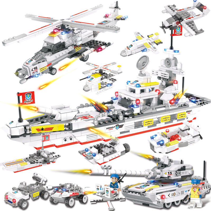 Porte-avions militaire, blocs de construction, jouets DIY pour enfants