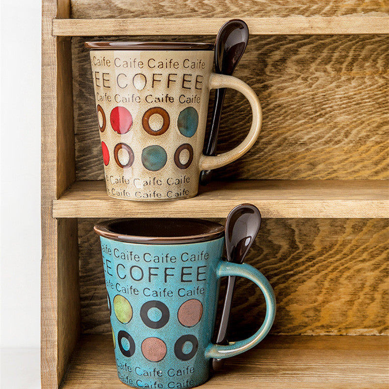 Trendy Ceramic Coffee Cup With Lid Spoon