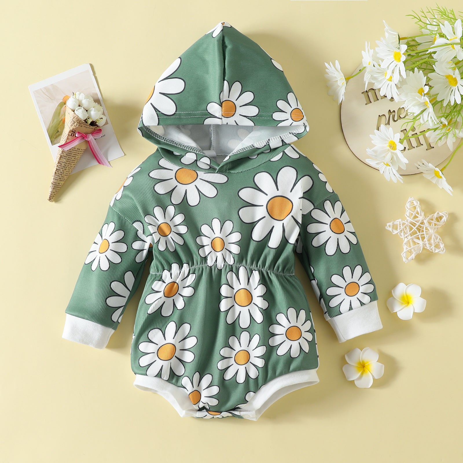 Children's Flower Print Hooded Romper