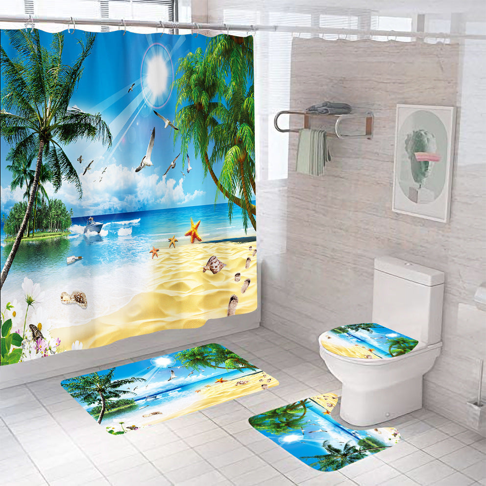 Mildew-proof Bathroom Shower Curtain Set Of Four