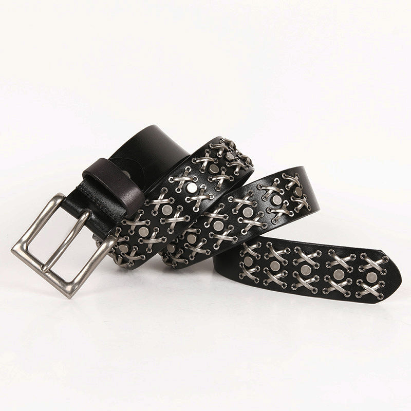 Ceinture pour femme en cuir avec rivets et boucle de chevalier