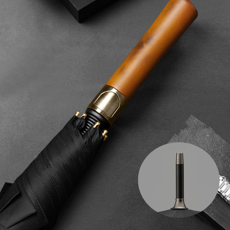 8 Bone Automatic Wooden Handle Umbrella Long Handle Straight Pole