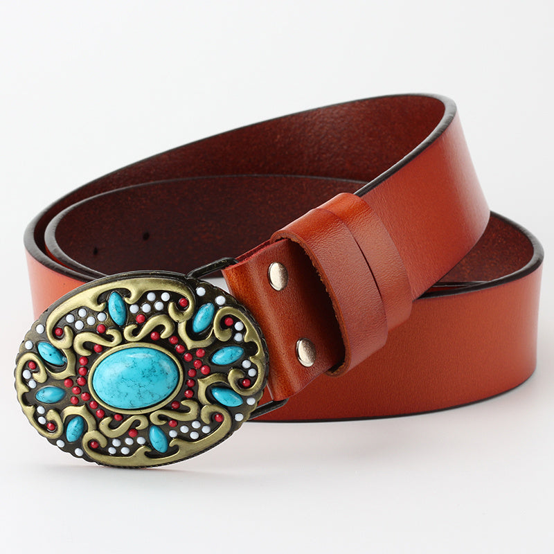 Ceinture Femme en Cuir Perles Décoration Mode