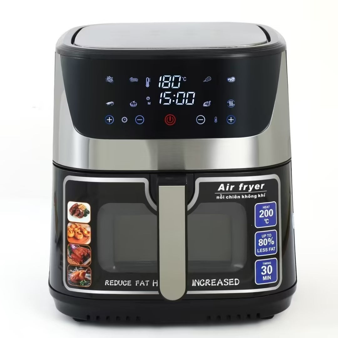 Friteuse à air domestique grande capacité visuelle en acier inoxydable automatique multifonction