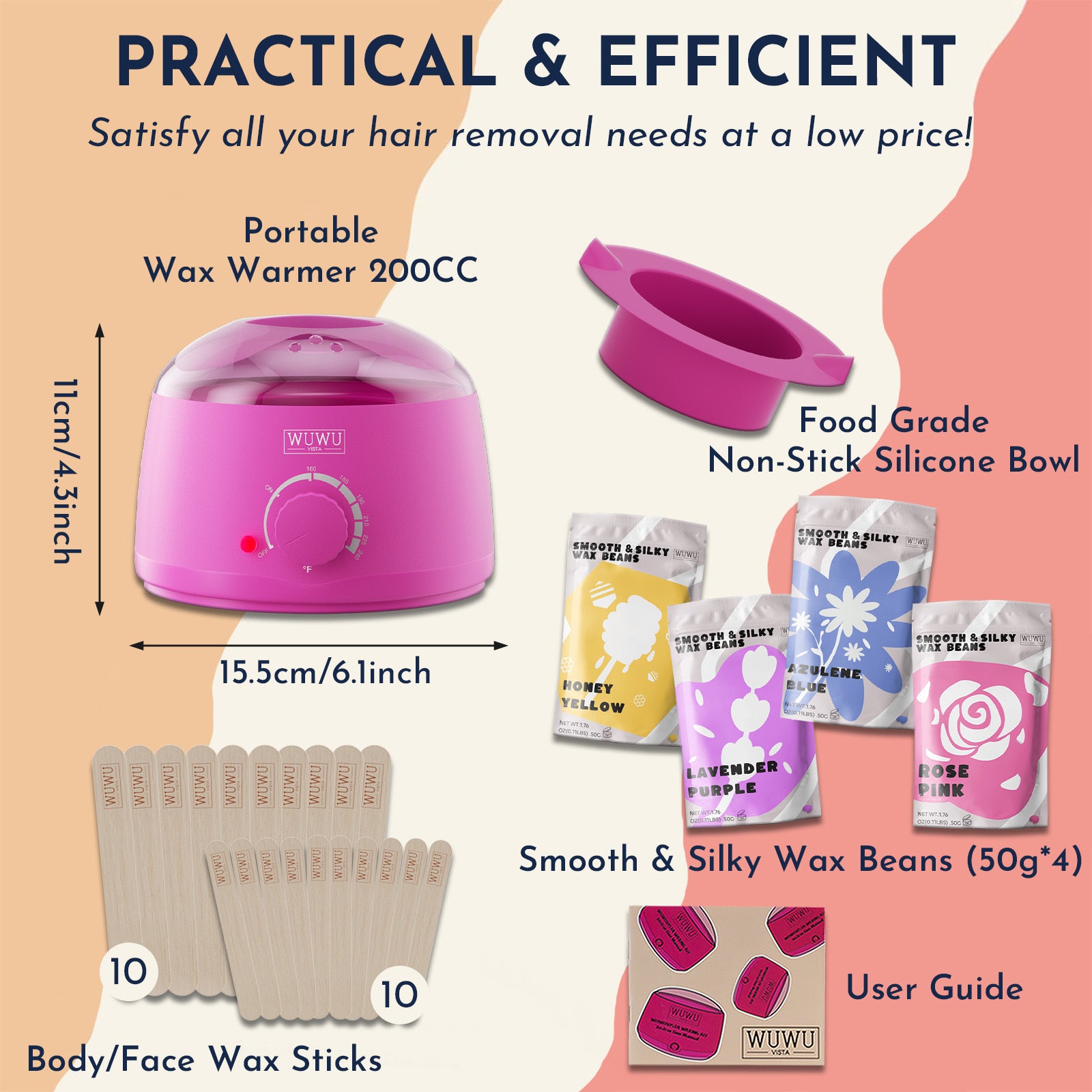 27pc Hair Removal Set Hypoallergenic Wax Kit With Wax Beads, Wax Machine For Brazilian, Face, Body,Sensitive Skin