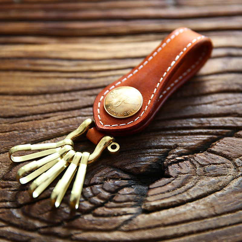 Men's Simple First Layer Leather Leather Keychain